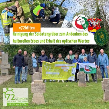 Gruppenbild am Alten Friedhof wo die Soldatengräber aufwendig gereinigt, die Zuwegung ausgebessert und gesäubert wurde